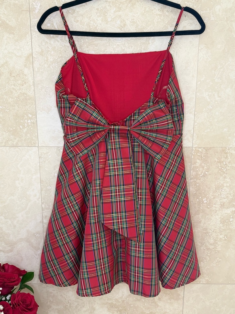 Altar’d State Red Plaid Bow Back Holiday Fit & Flare Dress Small EUC - Picture 2 of 9